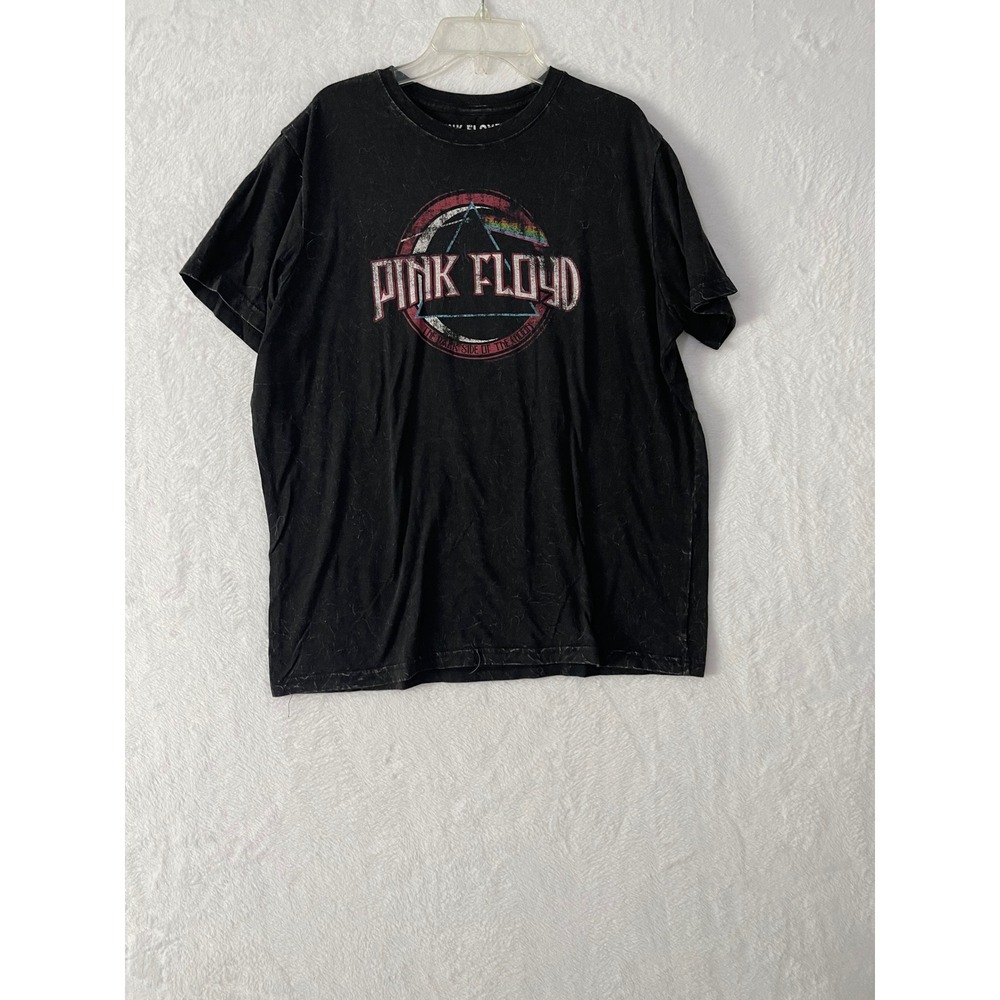 Pink Floyd Dark Side of the Moon Graphic T-Shirt Faded Black Distressed Large
